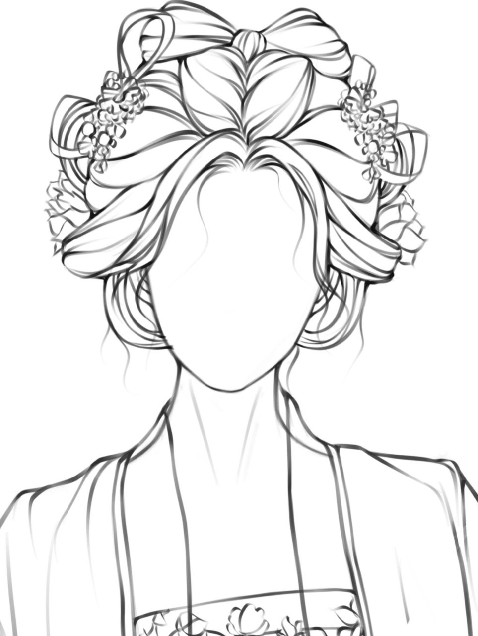 女生古风发型线稿练习合集79 一些最近的古风发型线稿合集～一起画