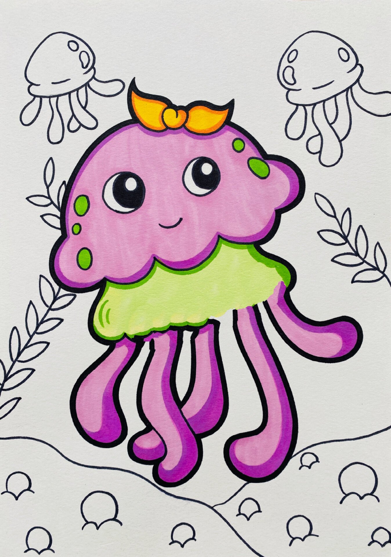 水母(临摹)马克笔儿童画