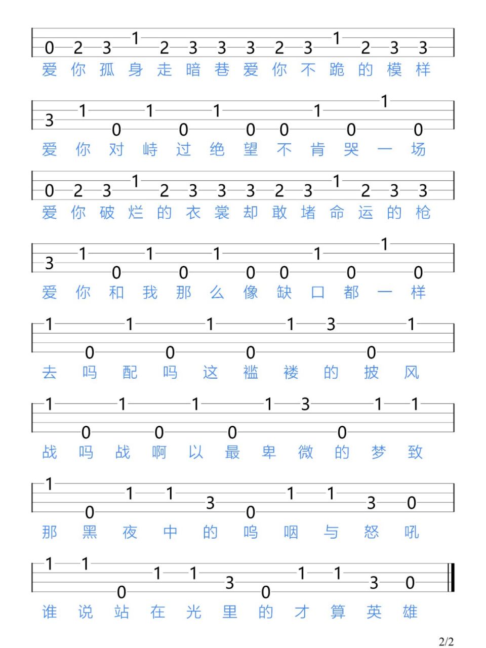 《孤勇者》陈奕迅/尤克里里新手指弹谱 "爱你孤身走暗巷 "0202