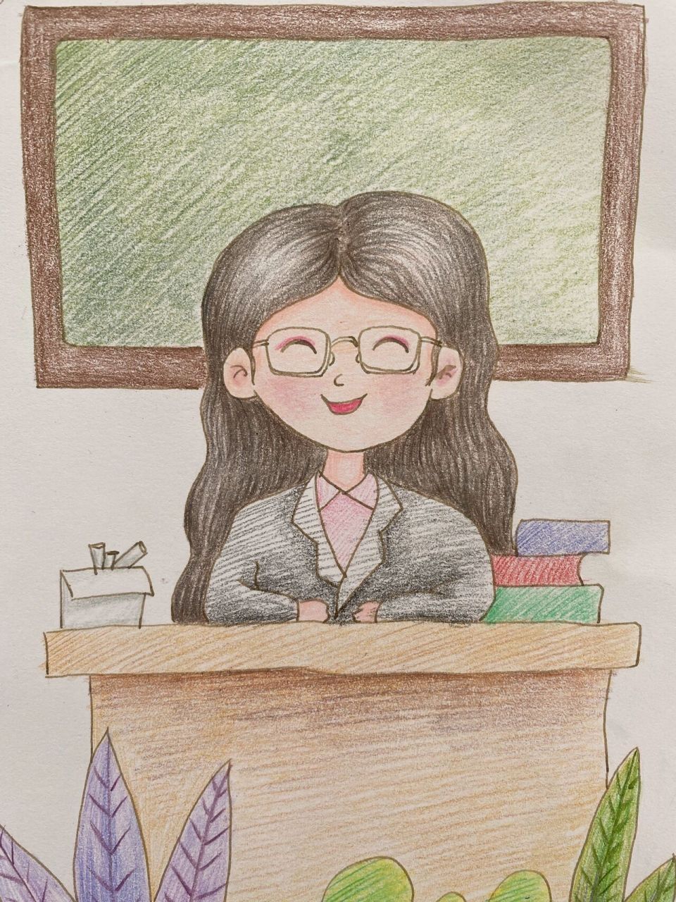 女孩简笔画可爱老师图片