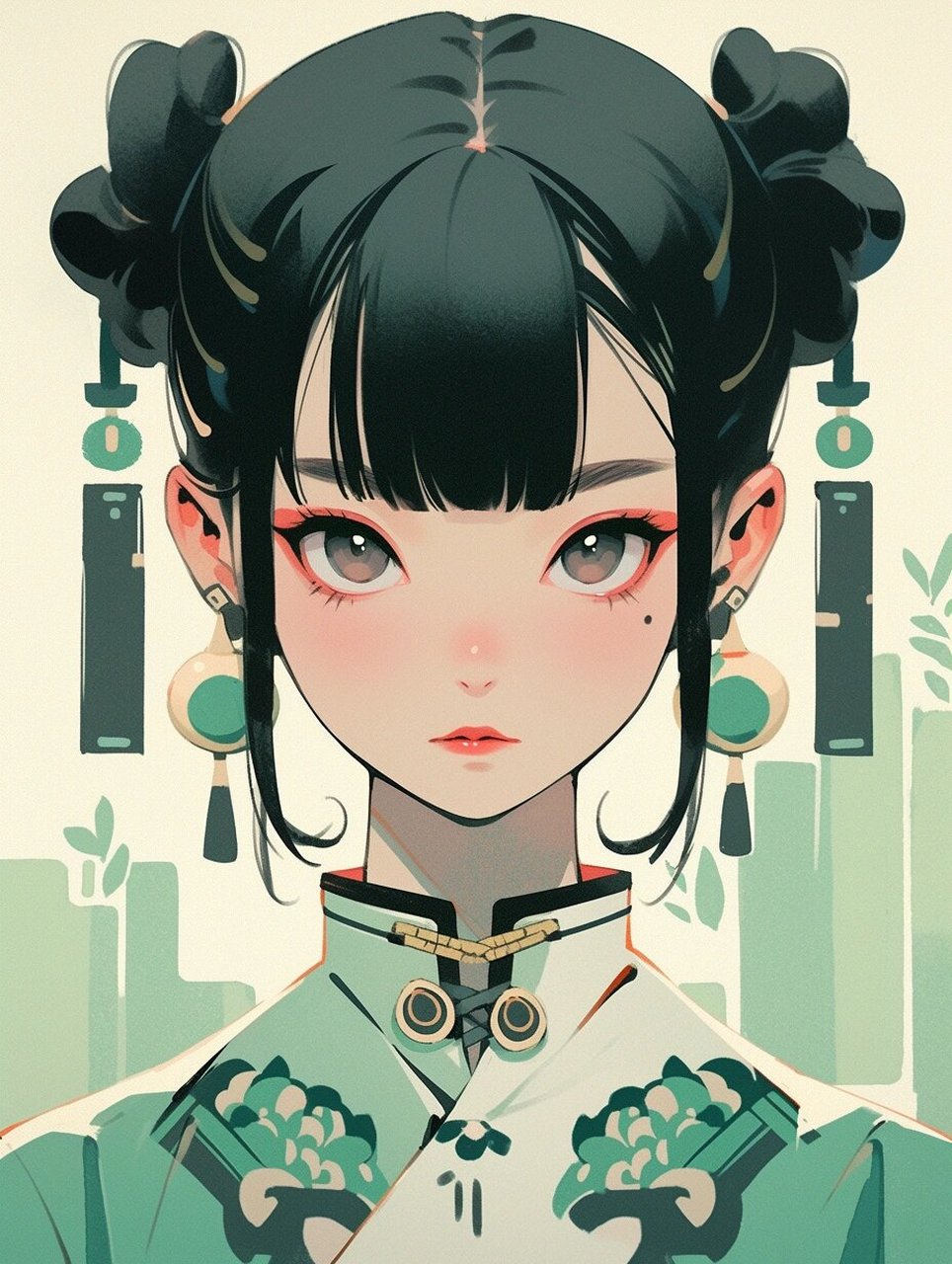 插画设计|温婉国风女生头像 重要关键词:国风,正脸,对称 用default