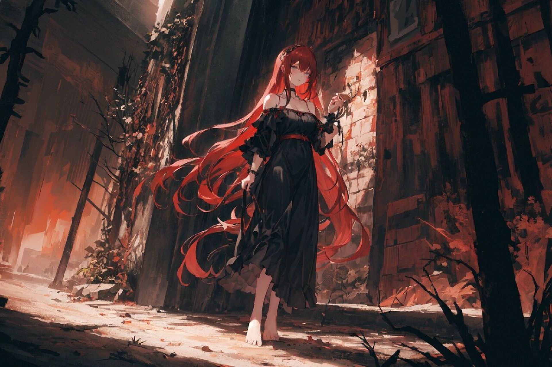 壁纸|红发黑森林·少女 vol.09 漫步在黑森林的红发少女,阴森,凄凉