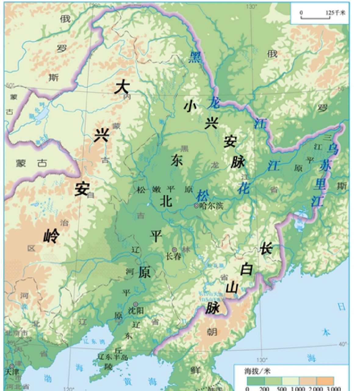 东北地区地形图简图图片