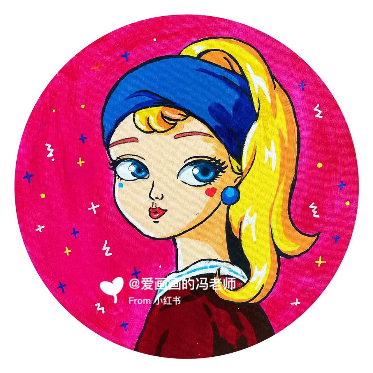 丙烯马克笔带珍珠耳环的少女 今天来一副q版的戴珍珠耳环的少女