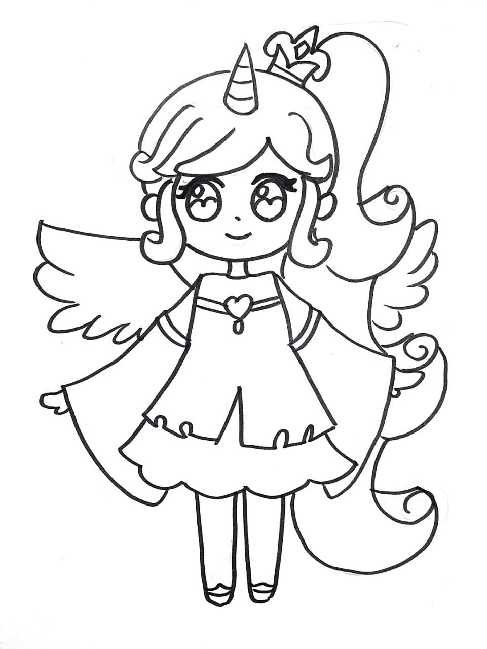 独角兽公主儿童画 #马克笔# #卡通画# #儿童画# #公主儿童画