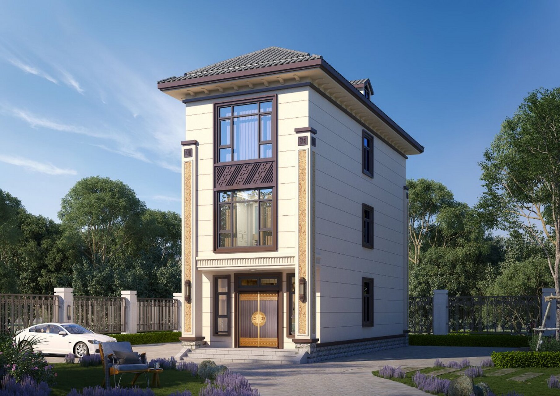 开间5米的三层农村别墅户型,简单大方实用