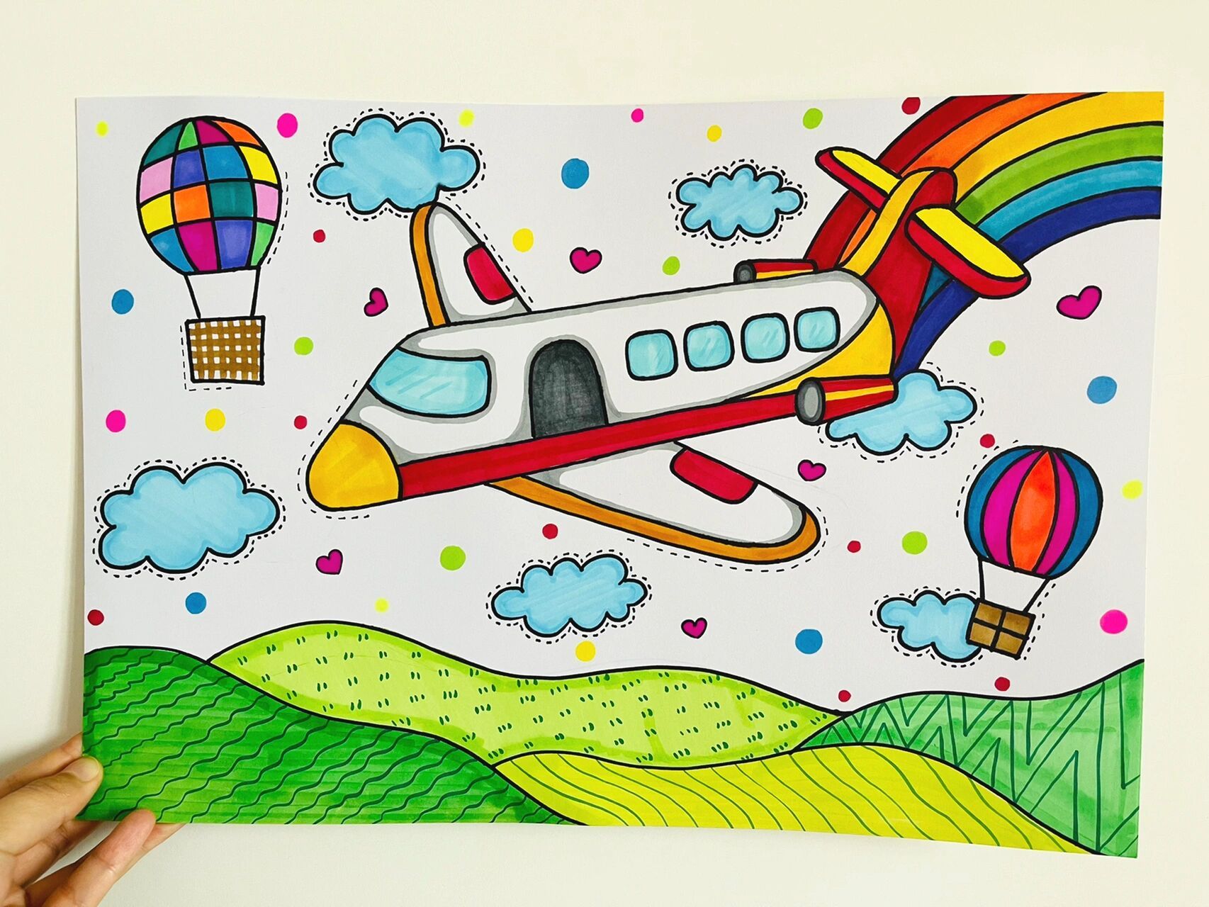 969696创意儿童画:大班「飞机7615」 材料:白卡77勾线笔