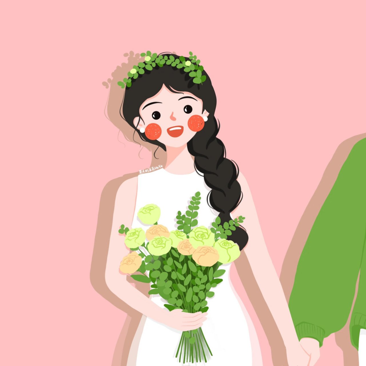 插画头像 | 捧花牵手的可爱情侣头像 今天露脸脸不遮眼啦 背景多种