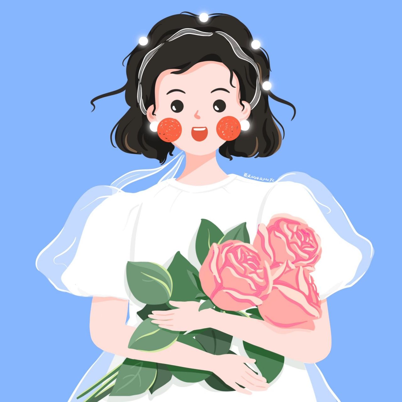 插画头像 | 捧花花的可爱女生头像91566九宫格 花与少女 一些花花