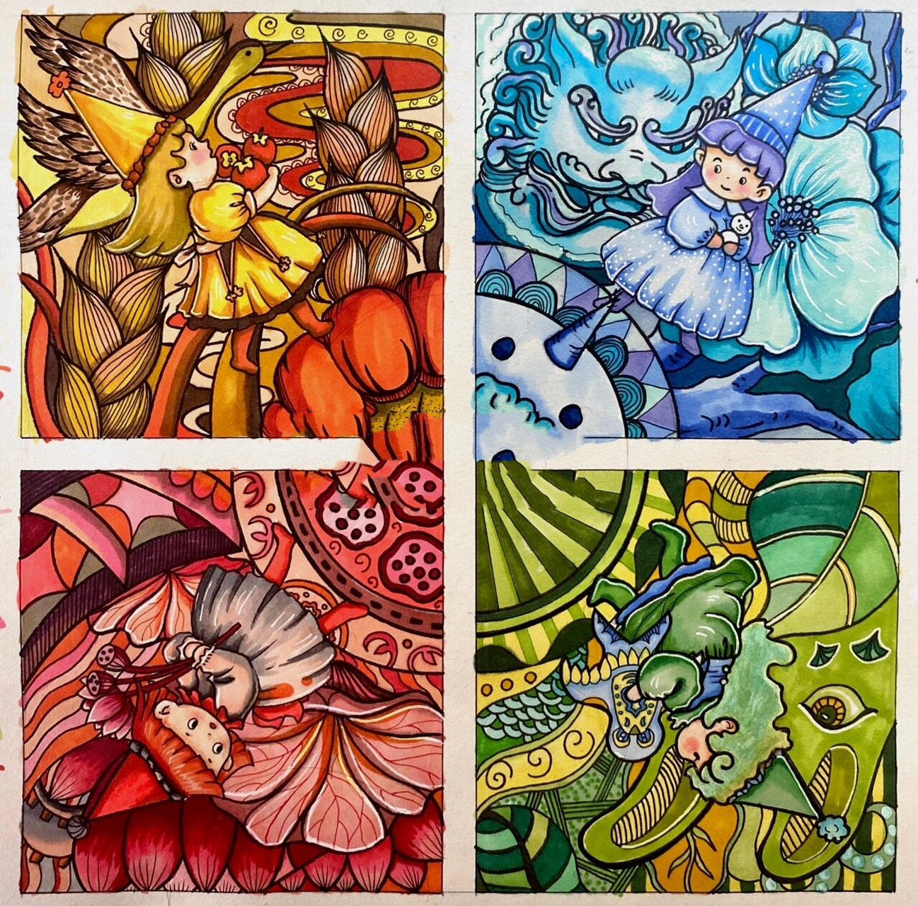 关于春夏秋冬的色彩构成 作业中的一张小设计 快考试啦!