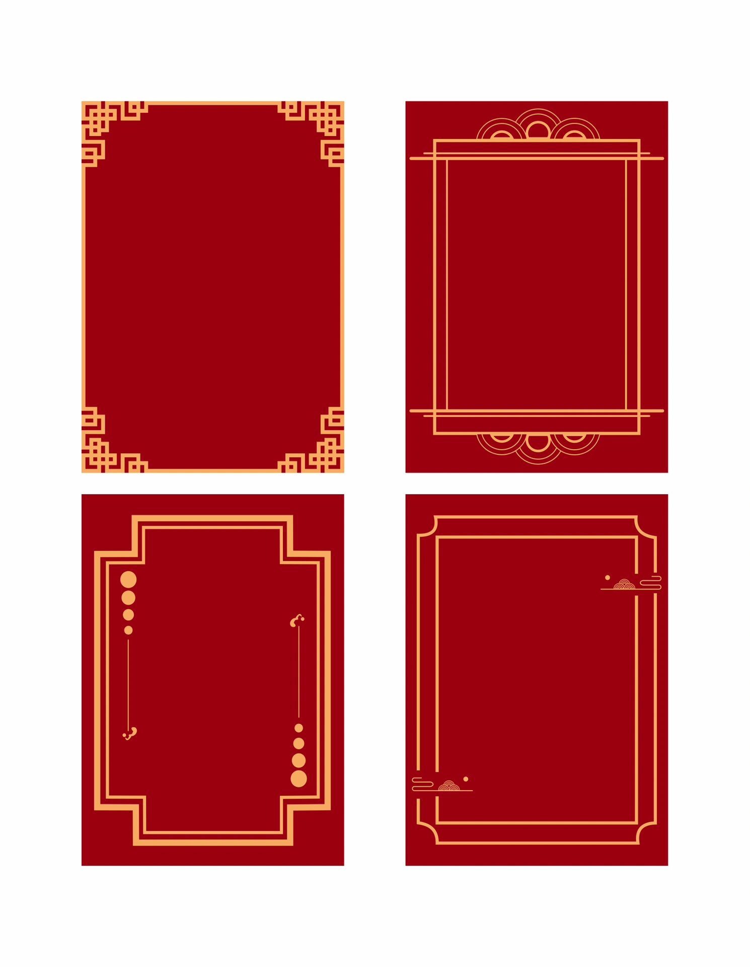 红色中国风边框素材 cdr绘制一组红色中国风边框素材,可用于节日海报