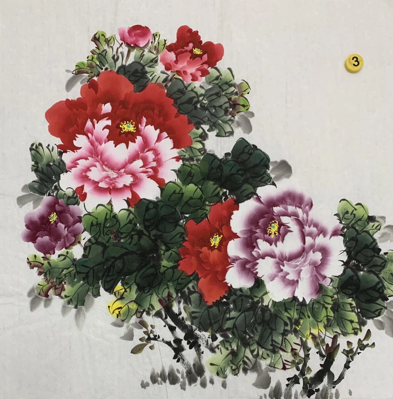 四尺斗方牡丹9793落款 四尺斗方牡丹9793落款