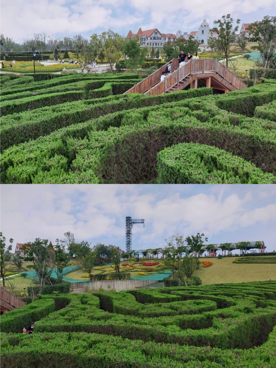 93目前开放三大园区,路途由近到远:欧式小镇,520花海,星球花园