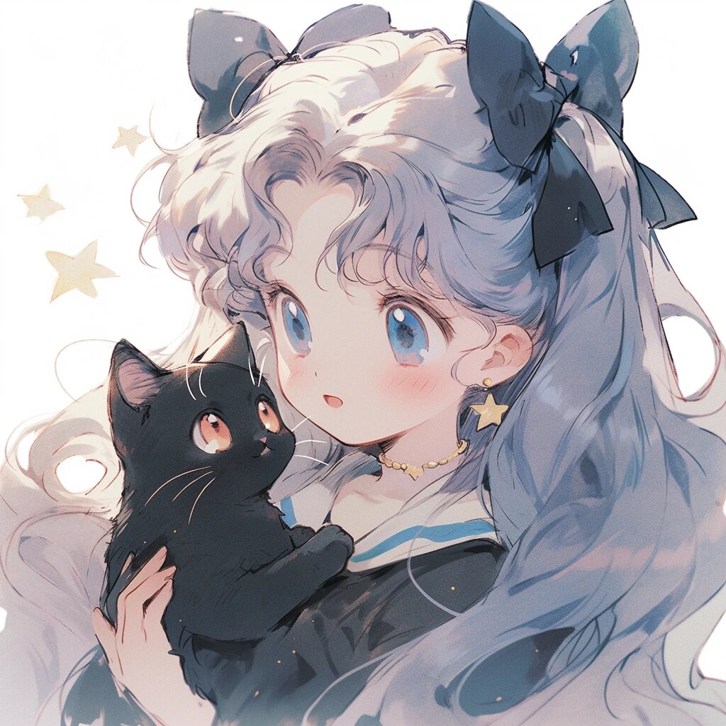 美少女与可爱猫猫丨蓝色系头像