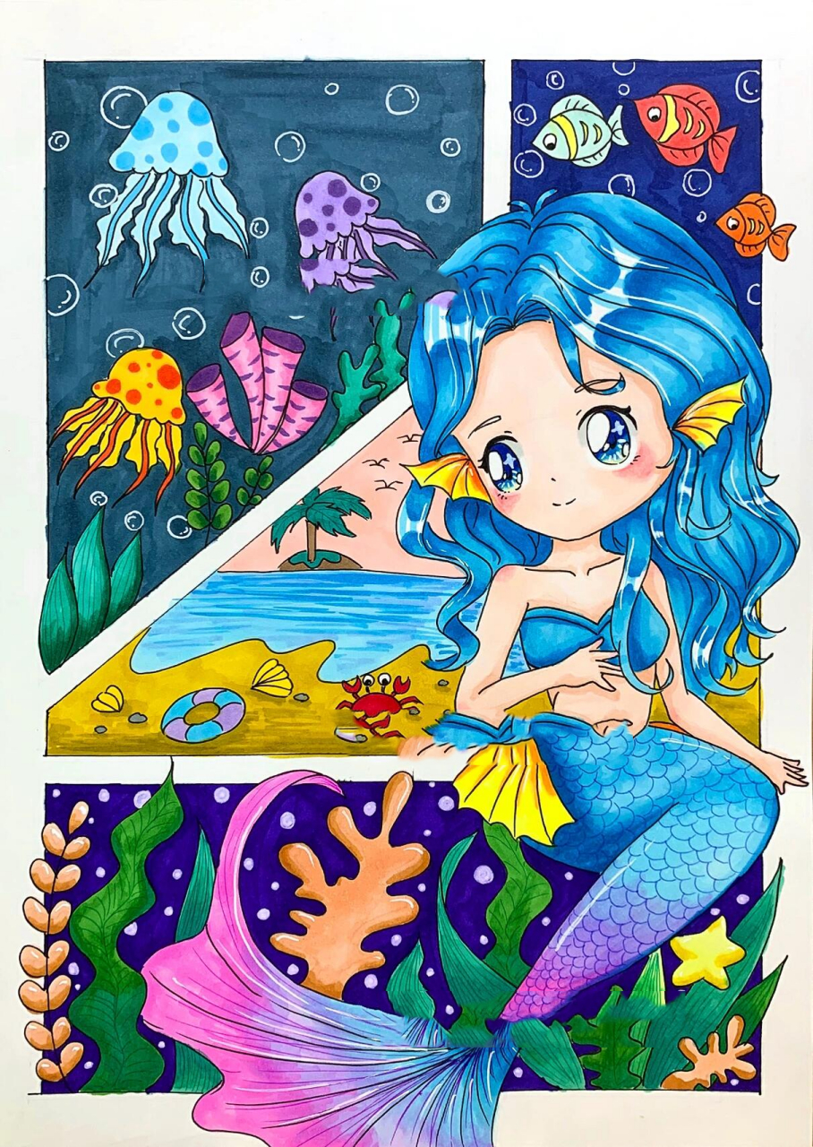 动漫|美人鱼🧜‍♀️|马克笔绘画 🌟禁盗图商用 🌟原创作品