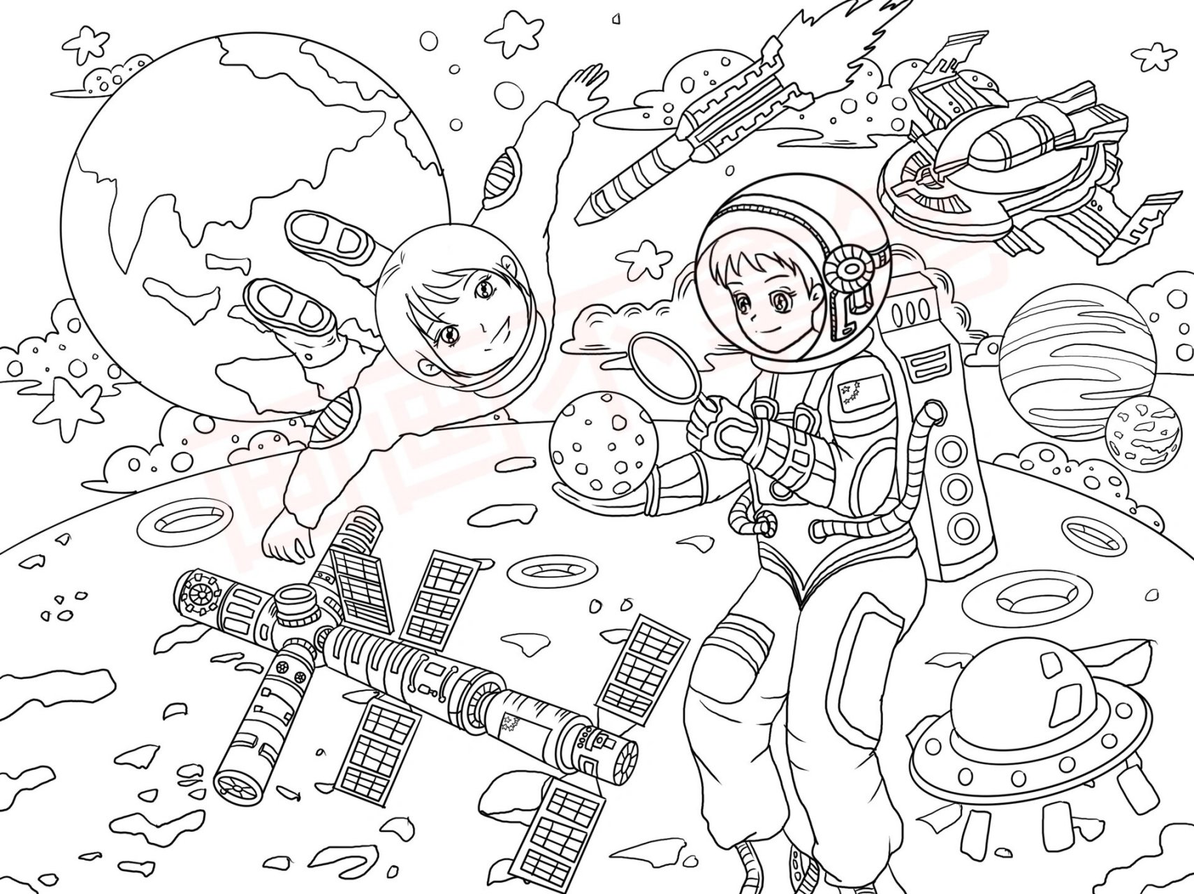 宇宙科幻画主题画 深空探测 附线稿0169♀15 作品名称:《星球之