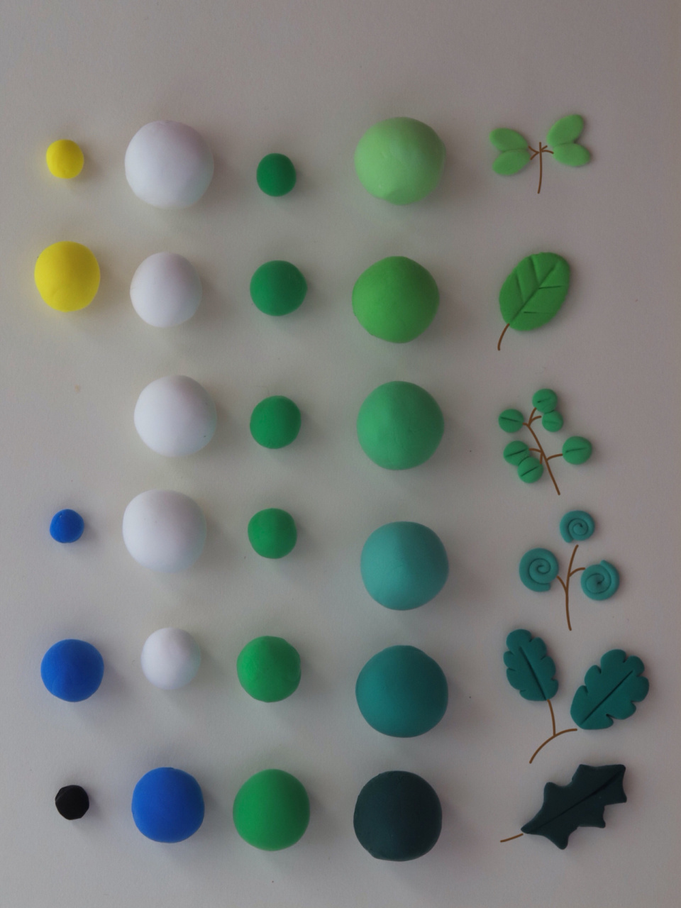 粘土调色教程|绿色系树叶|12种绿 95只需要最基础的几种颜色,就能在