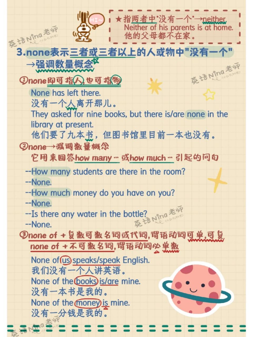 😸区分no one,nothing,none✔️ 🌈看完笔记秒辨英语三种"无"