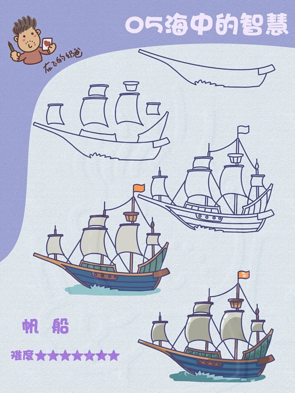 帆船 简笔画 海盗船绘画,这次的主题线稿比较复杂,欢迎喜欢挑战的朋友