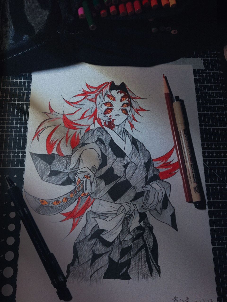 鬼灭之刃 上弦之鬼61黑死牟     不会画彩铅不敢多画各位轻点骂