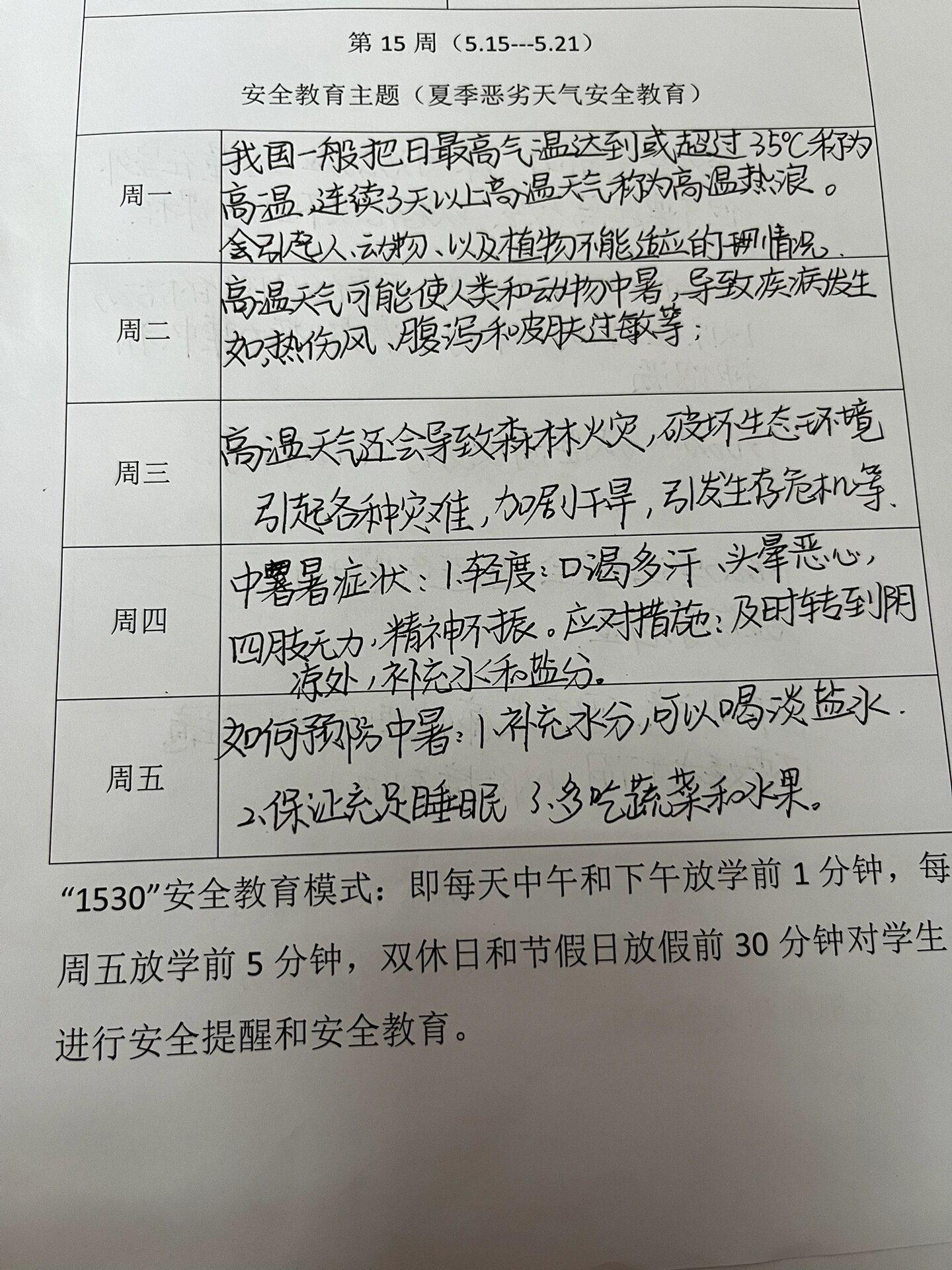 1530小学 安全警示教育记录