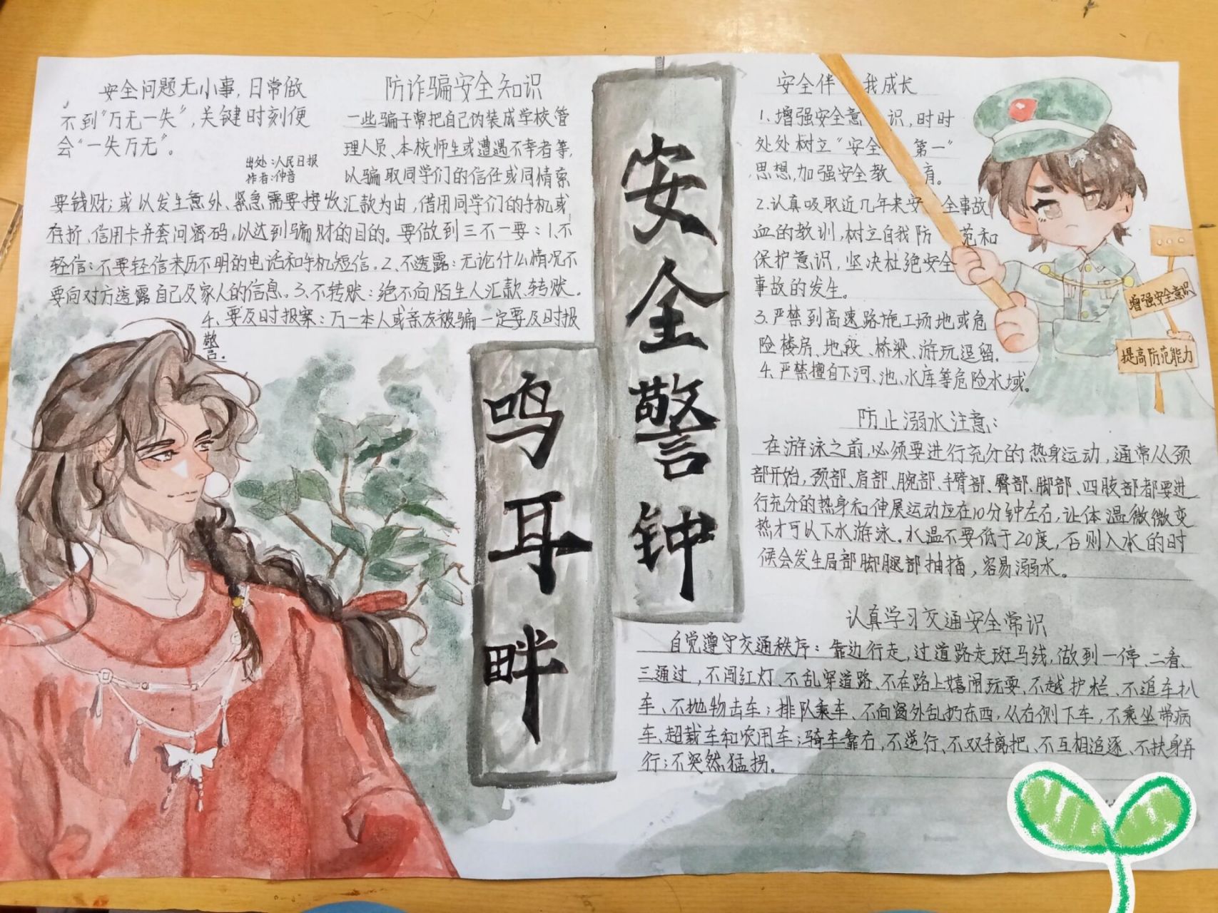 安全教育手抄报 临摹的人物,标题也是,q版小人稍微改造了一下,东拼西