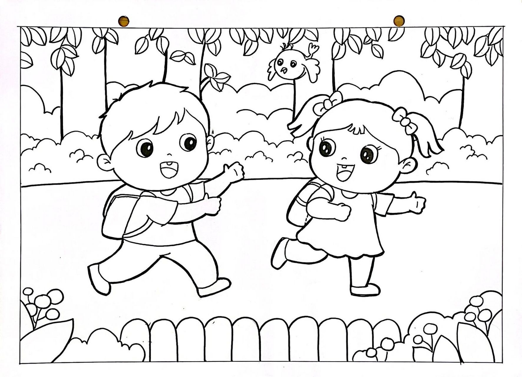 简笔画儿童画 人物主题作品去上学,去春游 到底是去上学,放学