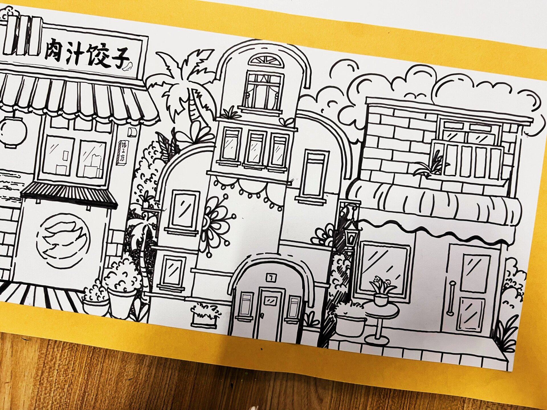 线描写生 城市街景