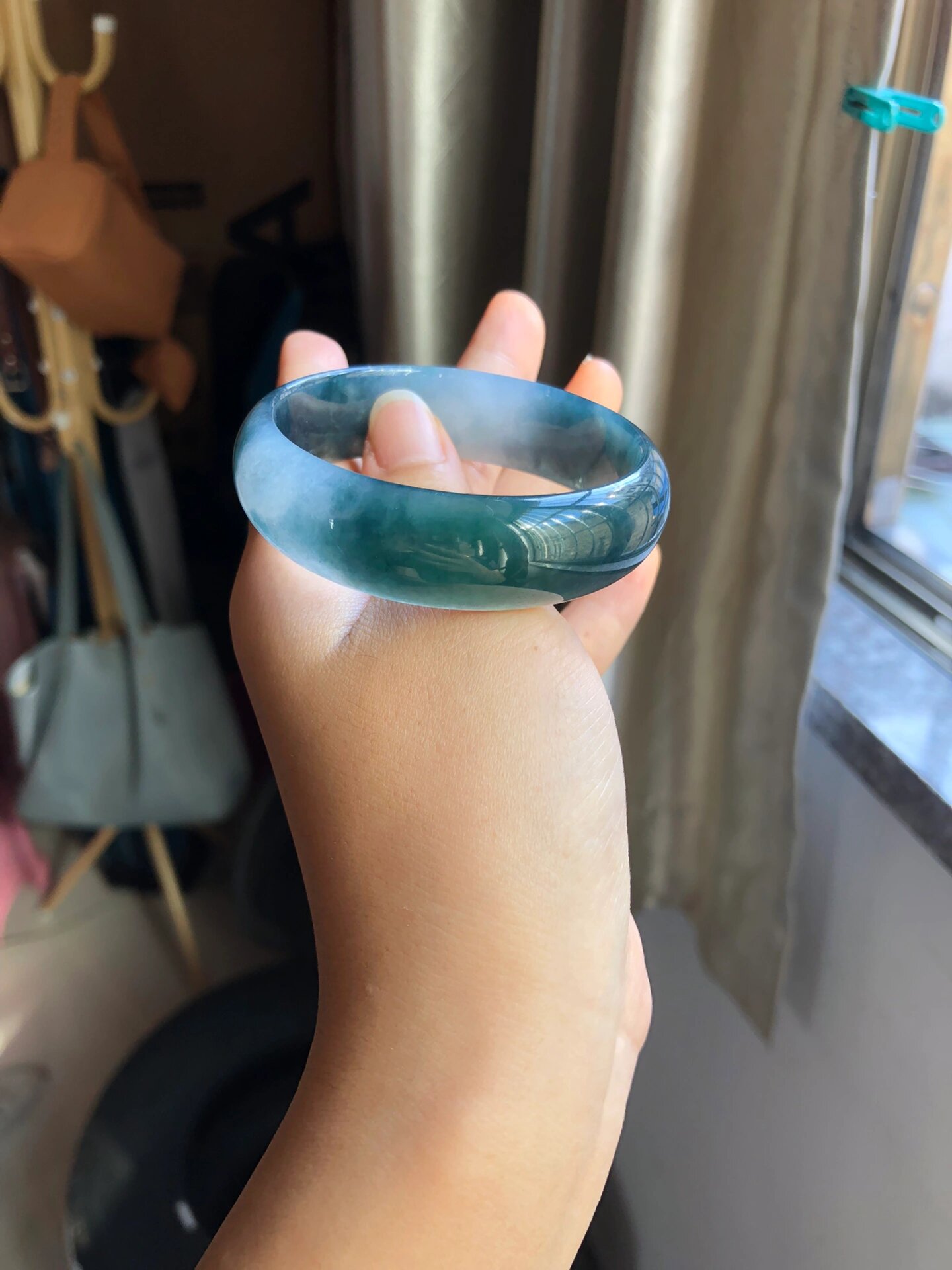 【幽潭】极稀有的缅甸老蓝水,翡翠手镯