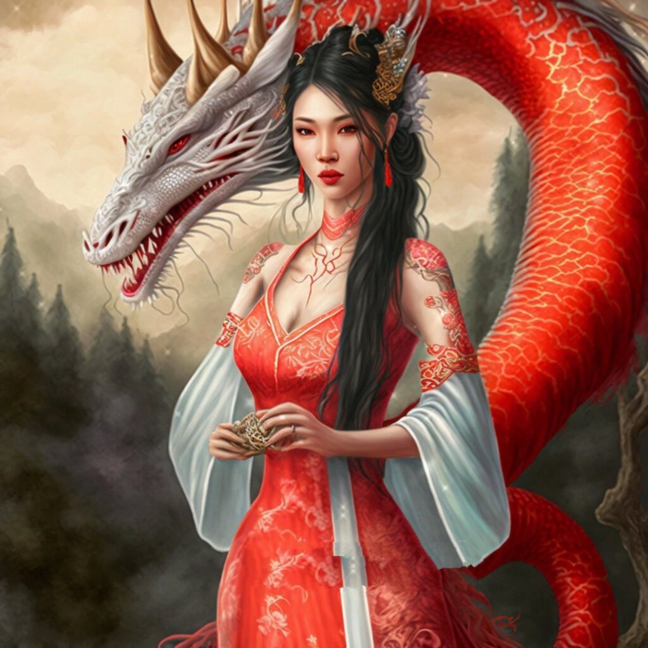 【ai绘画】78神龙女系列之赤龙 南海龙王,别名昭明,又称南海广利王