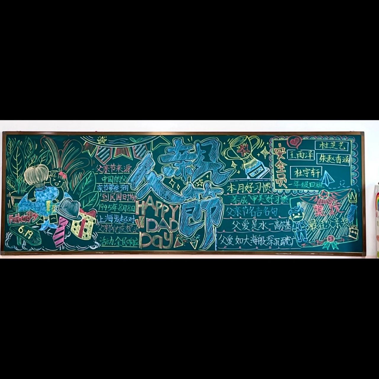 父亲节黑板报 终于在周五把父亲节黑板报画完啦