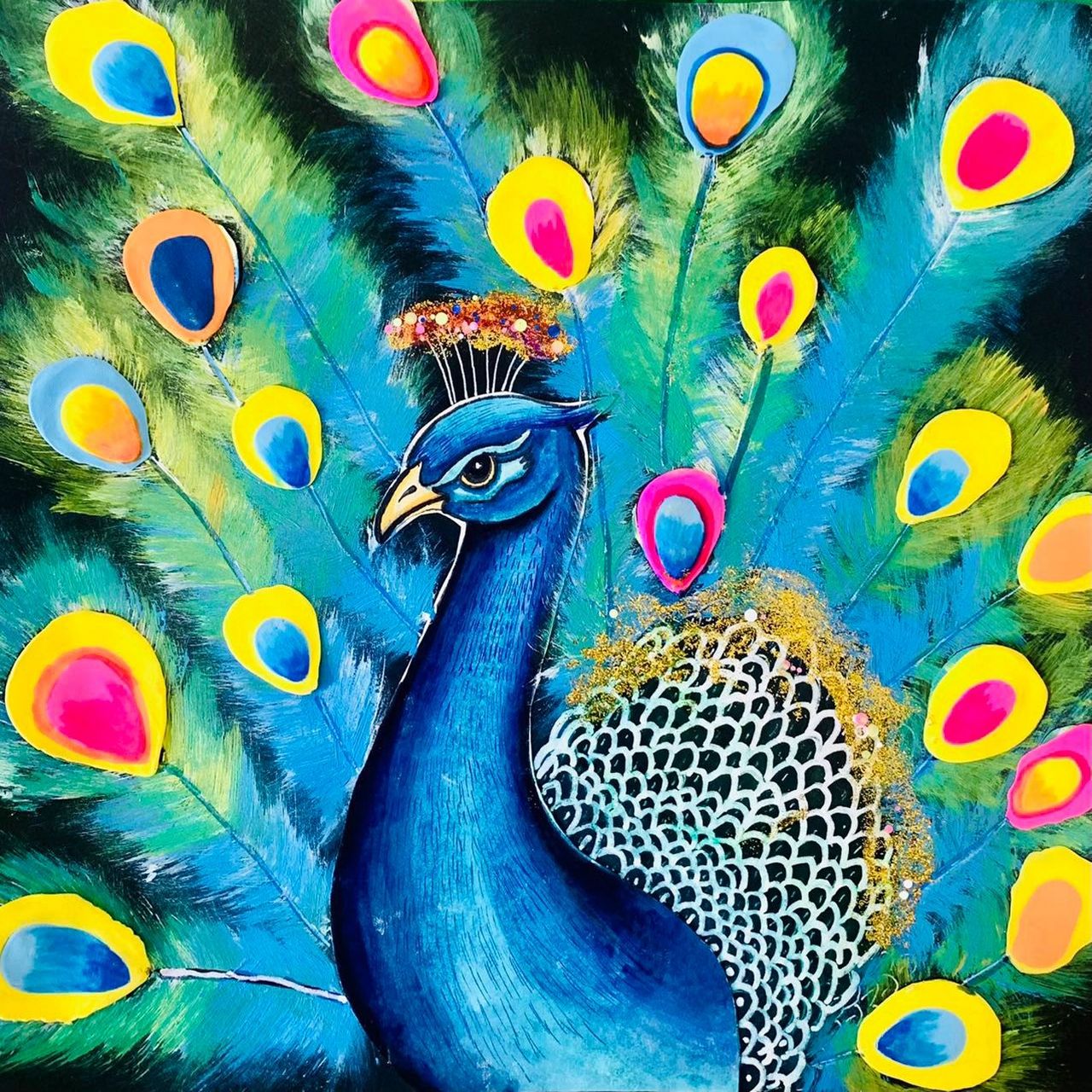 水粉笔,水粉颜料,太空泥 15366绘画步骤: (1)铅笔起形画出孔雀