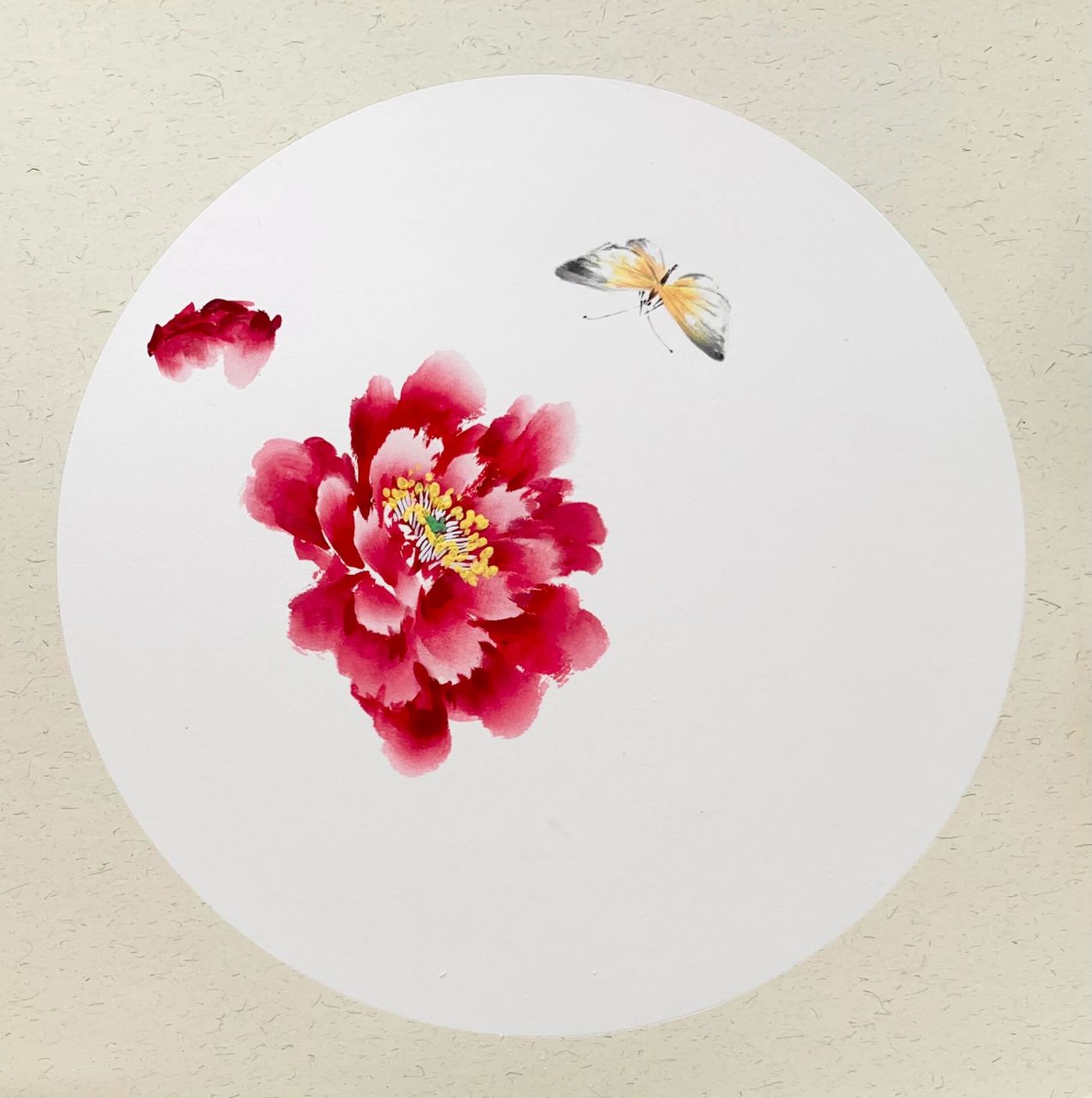 国画牡丹 蝴蝶牡丹组合