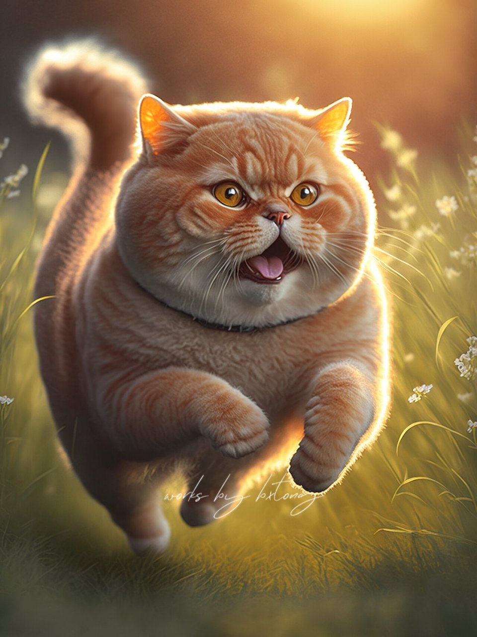 日落余晖照在奔跑的小加菲猫身上,太可爱了 乐观和爱是生活的解药