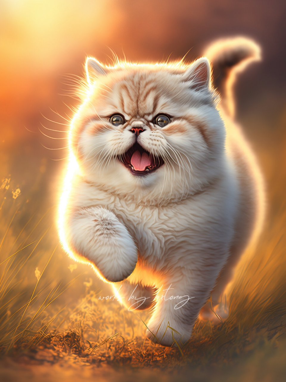 加菲猫对着日落的图片图片