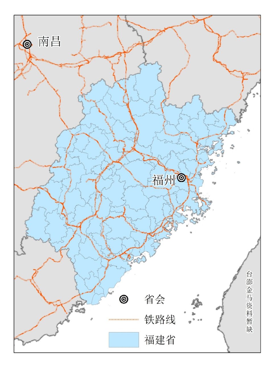 东南沿海四省铁路图 福建的铁路线分部还挺均衡 江苏的也不赖,徐州和