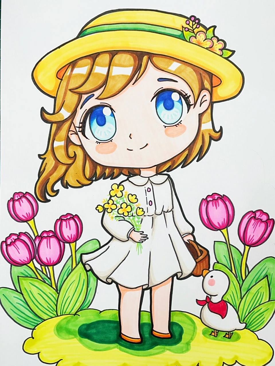 动漫女孩 #笔记灵感# 马克笔手绘 动漫女孩 关于春天