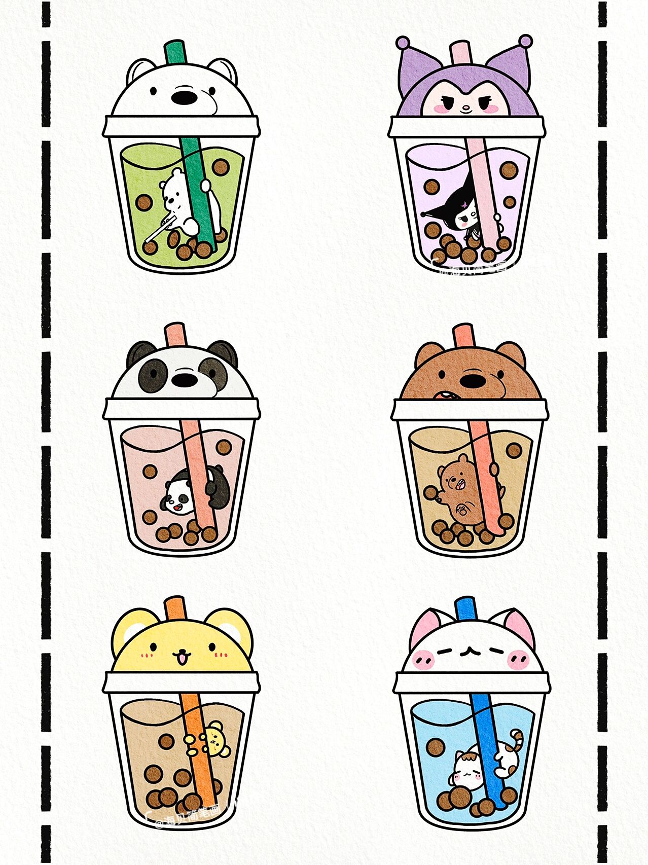 萌萌的三只熊系列奶茶|夏日饮品可爱简笔画