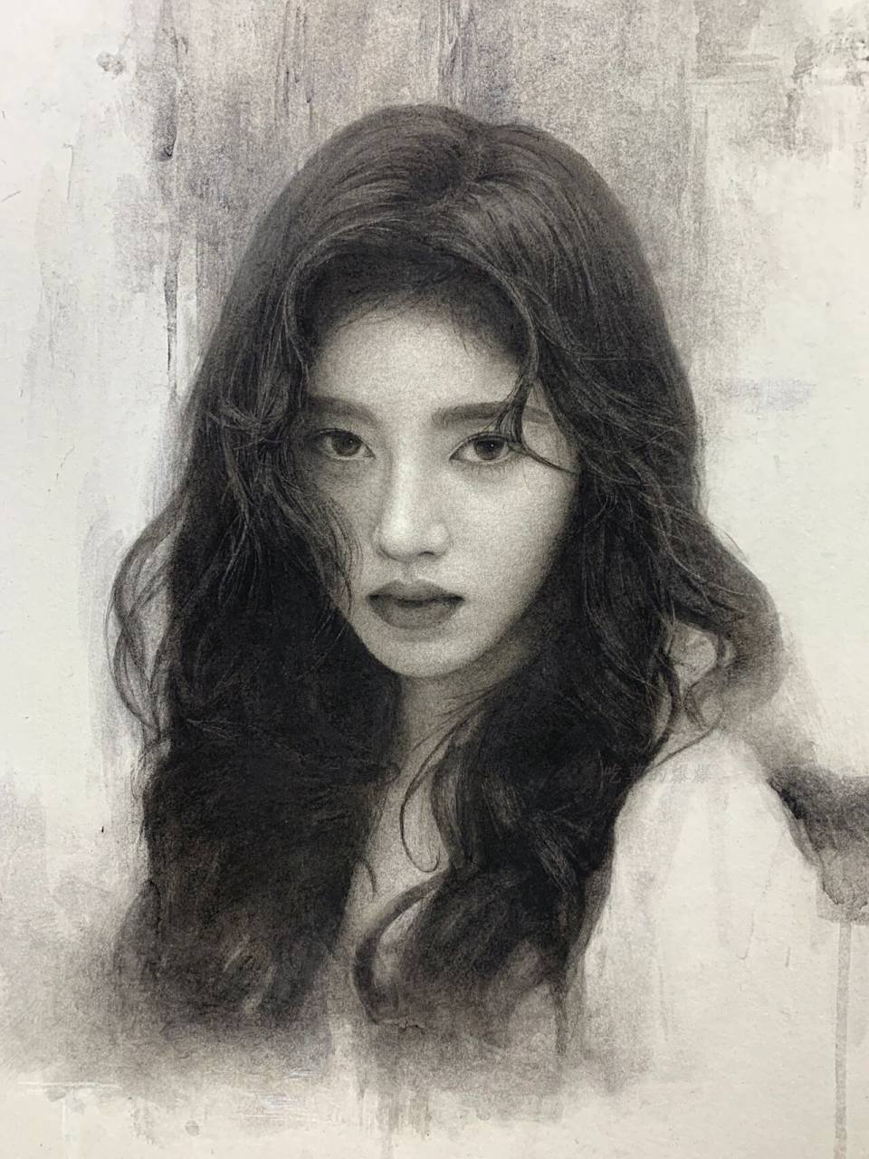 炭笔鞠婧祎素描|过程记录 康斯坦丁素描纸4k,材料碳与索斯.