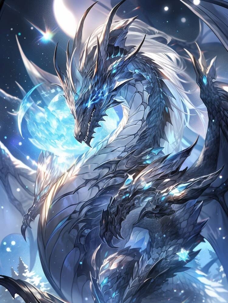 冰蓝色的深空巨龙,飘荡在宇宙中