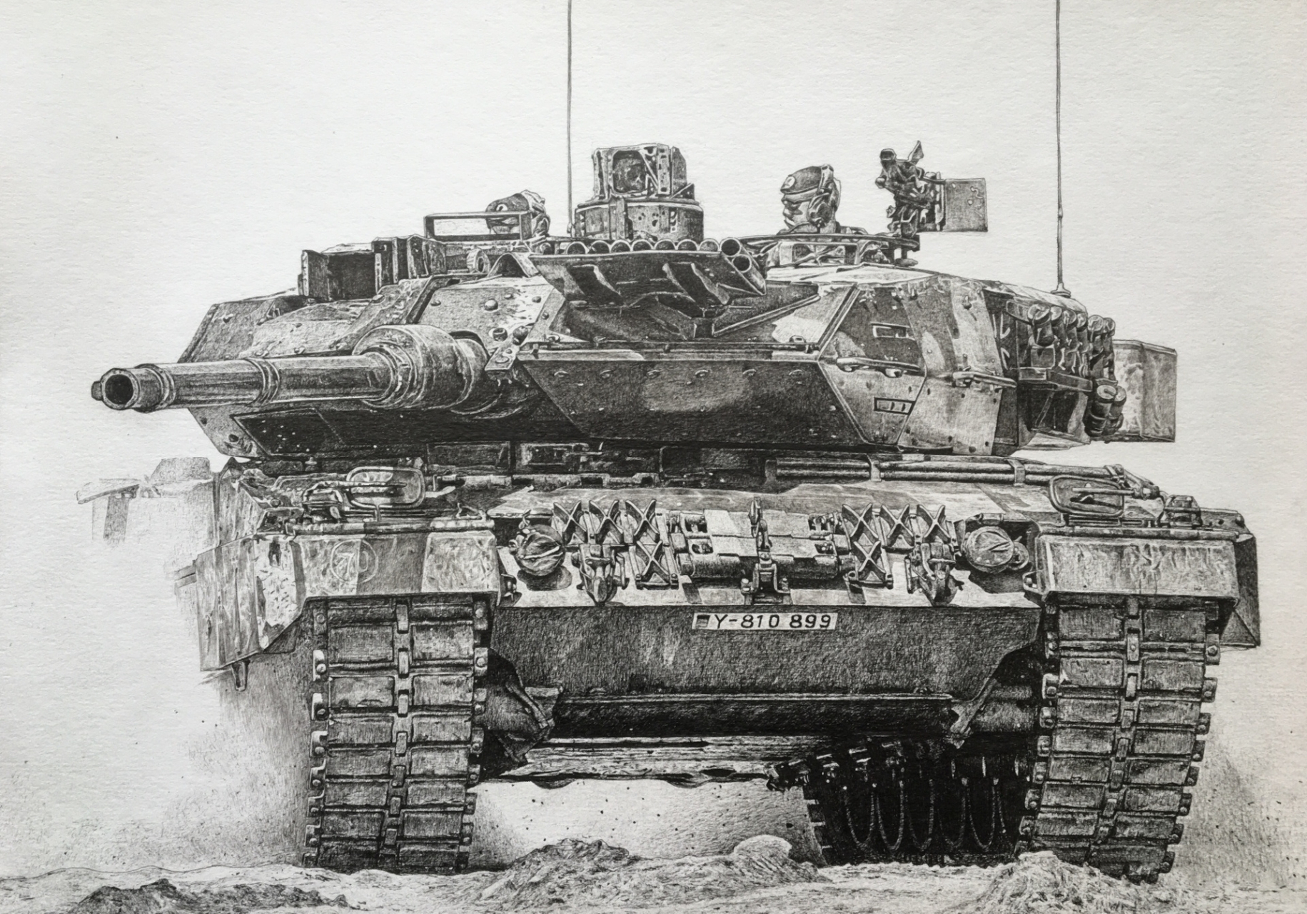 德国9990陆军豹2a6坦克素描绘画 画于2019年3月30日 8k大小,中性