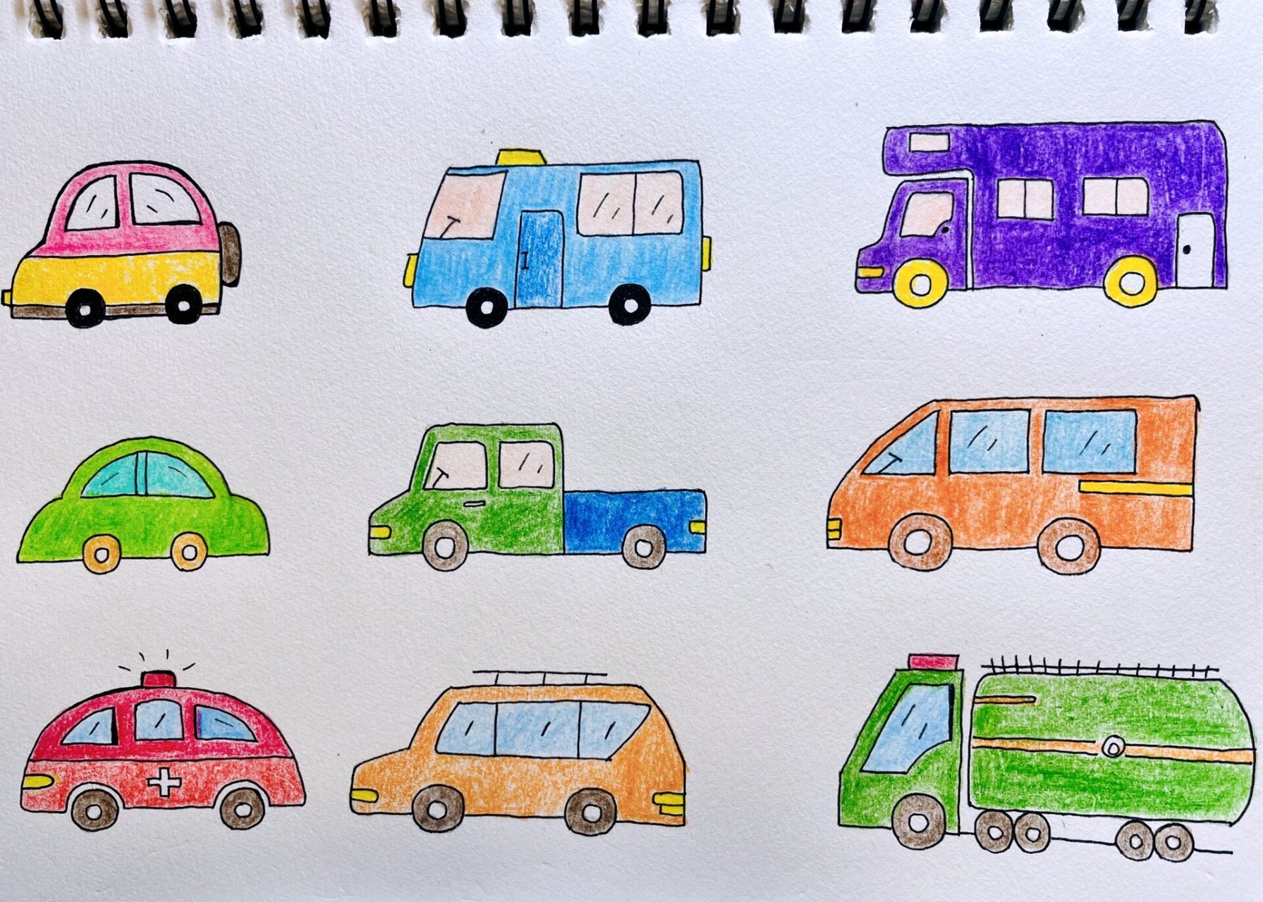幼儿园交通工具车彩铅画合集  彩铅画