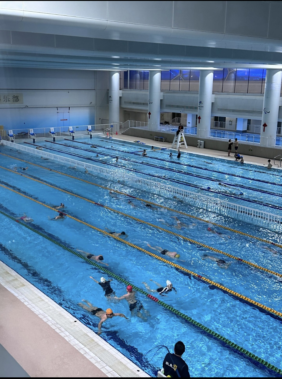 水立方游泳馆深水证 泳池环境: 50m泳道,深水区2m,浅水区0.8-1.