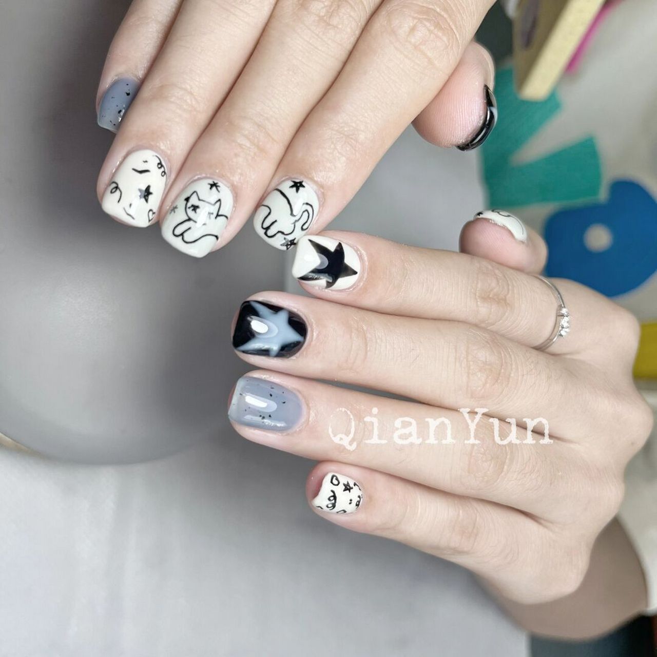 卡通可爱小猫咪美甲97 #彩绘美甲# #美甲手绘# #小众美甲
