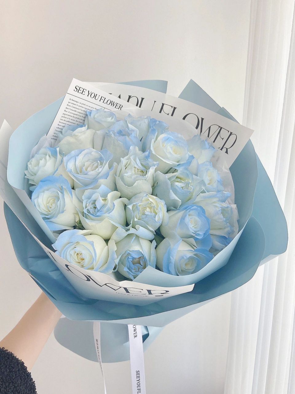 花店 | 密西根碎冰蓝白玫瑰 蓝色花束 象征纯粹爱情的密西根碎冰蓝