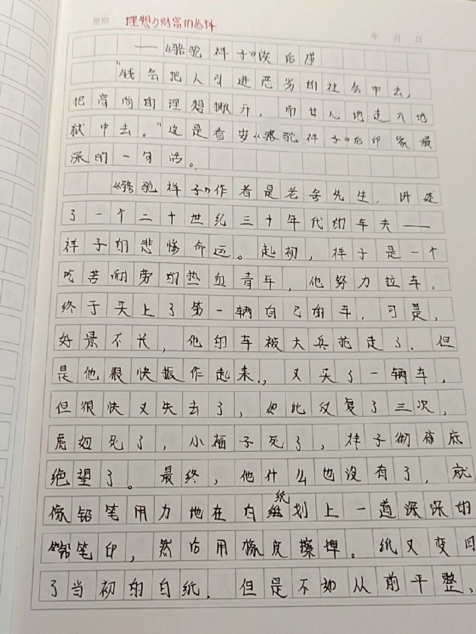 《骆驼祥子》读后感 字丑勿喷 500字左右,可借鉴,不可全抄