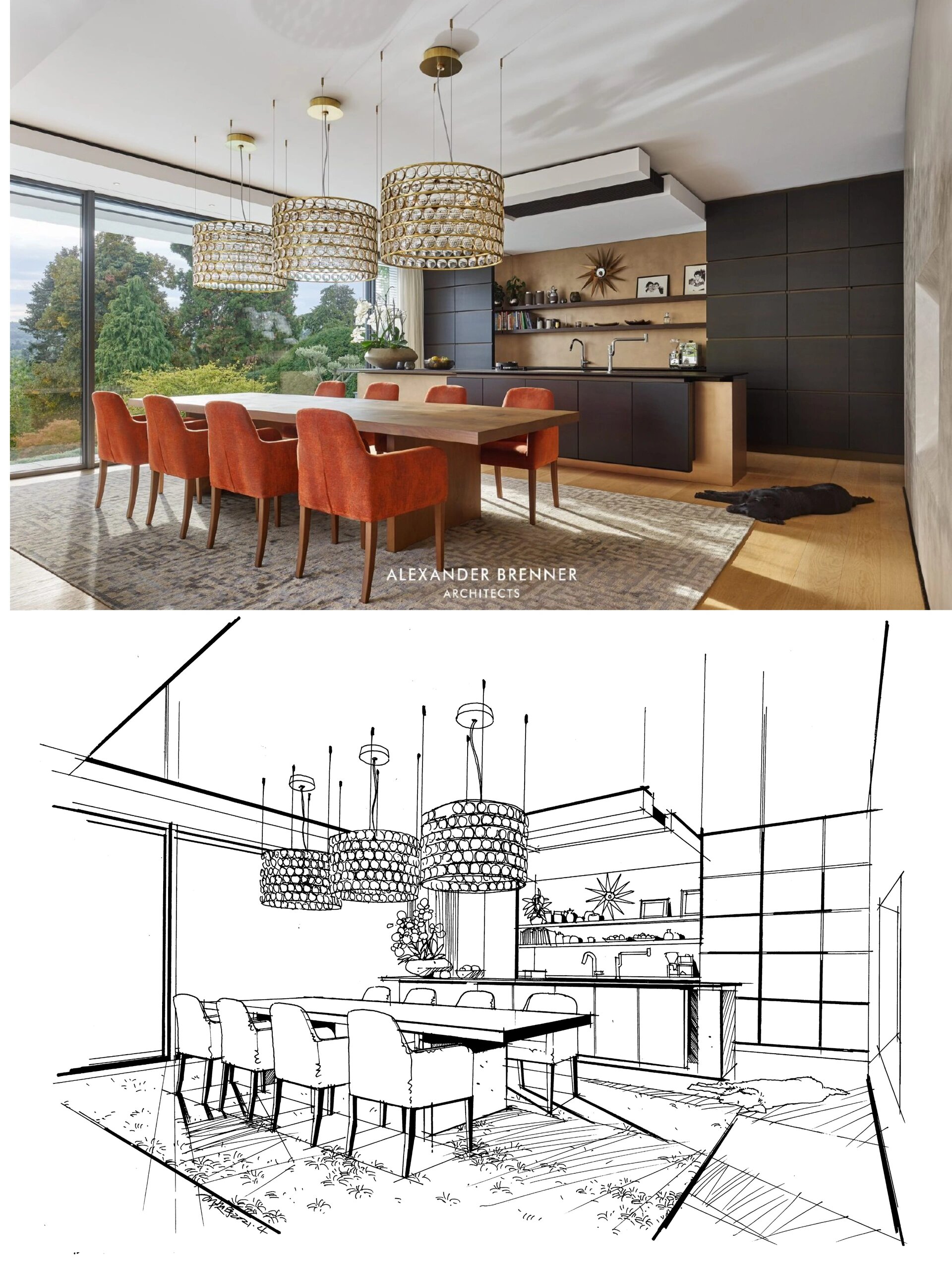 家装餐厅空间手绘照片写生马克笔表达分享