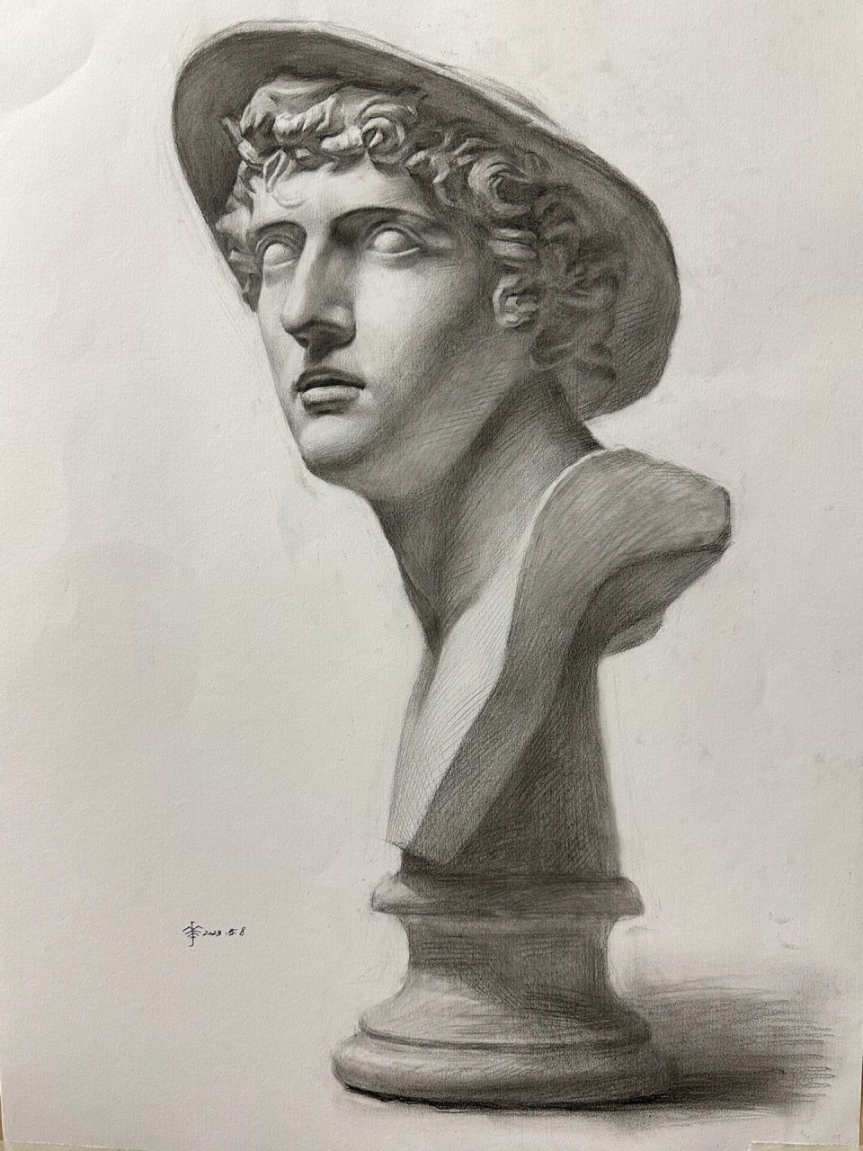 牧童石膏像 四开,铅笔,课堂范画步骤图.