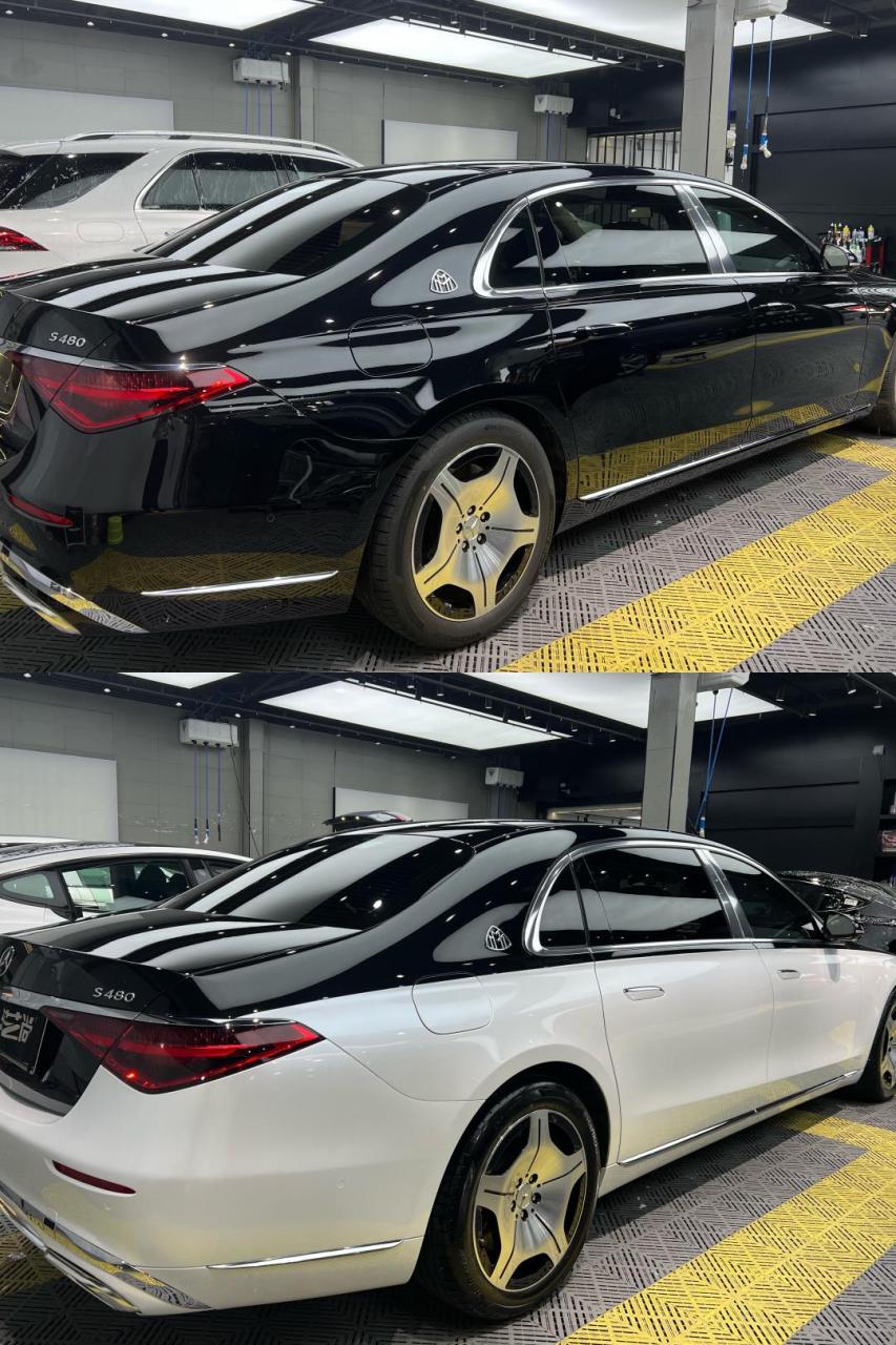 同角度拍奔驰迈巴赫改色前后——黑白双拼.