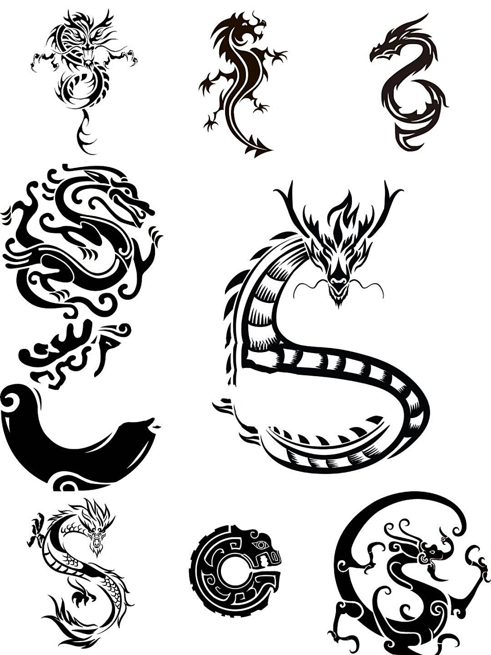 145款中国风古典龙纹龙图腾龙纹身图案png透明背景免扣素材